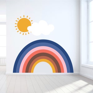 Large Retro Stripe Colorful Rainbow Wall Decal / Removable / Self adhesive /  Peel and Stick / Kids Room Decor