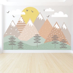 Mountain Wall Decal - Nursery Decor - Woodland Wall Mural - Pine Tree Wall Decals - Reusable and Removable Wall Stickers