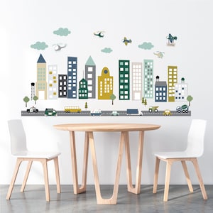 city wall decal kids, transportation wall decal for kids, stay at home diy project,nursery interior, gift for kids room