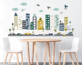 city wall decal kids, transportation wall decal for kids, stay at home diy project,nursery interior, gift for kids room