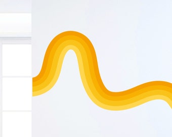 70's Inspired Retro Wall Decal - 4 Color Golden Yellow Stripe Curve Peel and Stick Vinyl Fabric - Color Options Available