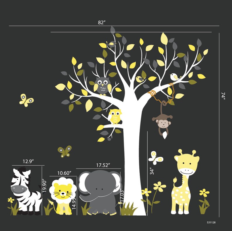 Peel and Stick Decal Yellow and Grey Nursery Wall Decals Etsy