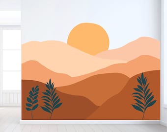 Wall Decals - Sun Mountains Peel and Stick Wall Decal Mural - Removable Self Adhesive - Sunset Mural - Tropical - Kids Nursery Decals