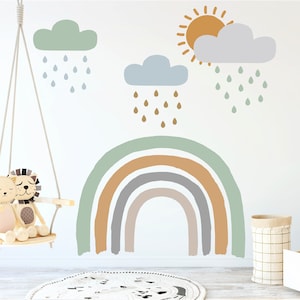 Rainbow Wall Decal - Rainbow Nursery Self Adhesive Peel and Stick Mural - Large Jumbo Sizes - Rainbow Wall Sticker - Playroom Decor