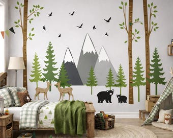 Forest BirchTree Wall Decals, Kids Room Wall Sticker, Personalized Nursery Decal, Custom Wall Sticker, Removable Wall Decal