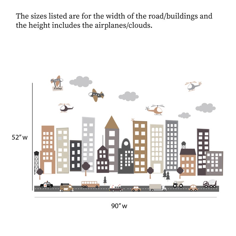 Kids Room Decals, Removable Peel and Stick Customizable City Wall Decal ...