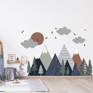 Mountain Wall Decals - Mountain Wall Decal Set for Nursery, Boys&#39; Playroom, School, Daycare, or Reading Corner - Nursery Wall Decor
