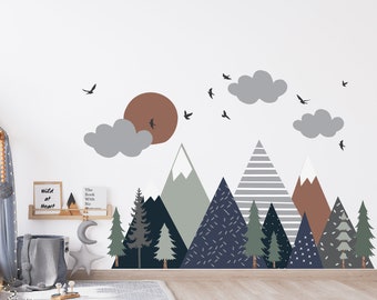 Mountain Wall Decals - Navy Blue and Sage - Earth Colored Nursery Wall Decor - Mountain Mural - Peel and Stick Mountains