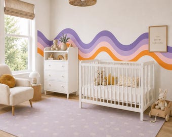 Retro golf muursticker | Muursticker met golvende strepen (zelfklevend) | Muurdecoratie kinderkamer | Muursticker babykamer | Confetti Pop