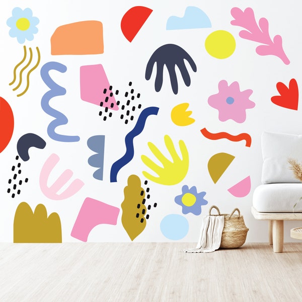 Abstract Wall Decals - Bright pattern, Colorful, Rainbow, Abstract, Shapes, Pattern, Modern Wall Art, Home Office Decor