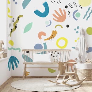 Large Abstract Wall Decals - Shape Fabric Wall Stickers - Kids Colorful Shapes Wall Decor - Boys Nursery Decal