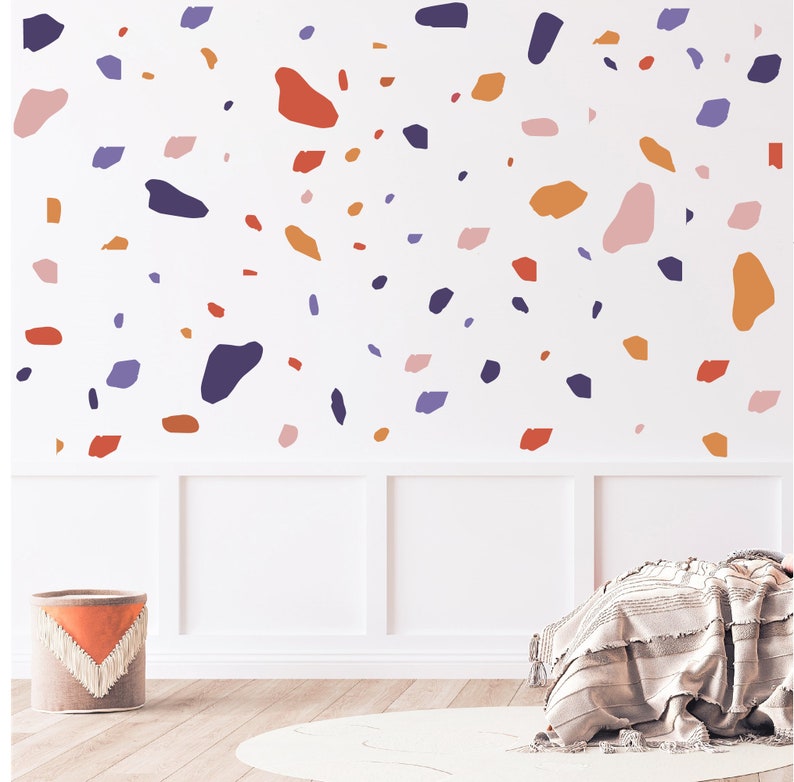 Terrazzo wall decals, Abstract wall stickers, Modern wall decor, Terrazzo wall art, Colorful Kids Playroom Gift for home Accent wall image 1