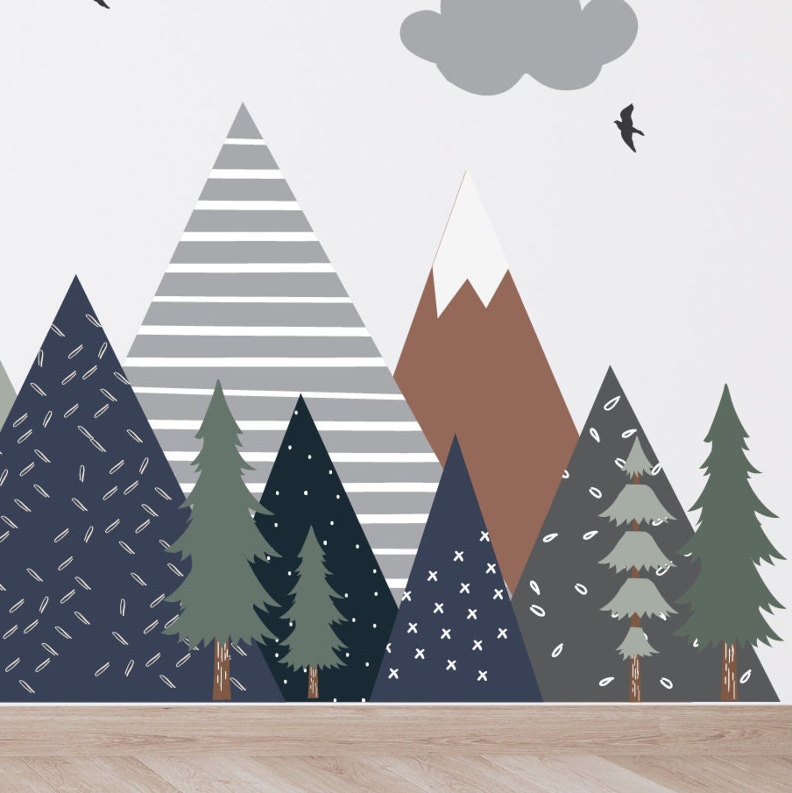 Mountain Wall Decals Navy Blue and Sage Earth Colored Etsy