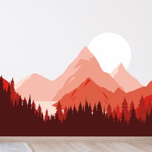 Mountain Wall Decal: Peel and Stick Nursery Mural with Sun