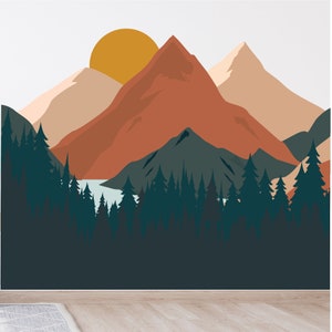 Adesivo da parete con montagna - Decorazione da parete per cameretta dei bambini - Adesivo da parete staccabile e attaccabile - Adesivo da parete con bosco - Adesivo da parete con foresta - Adesivo da parete con albero di pino