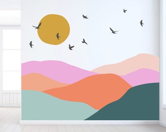 Colorful Mountain Mural Wall Decals • 50+ Color Options • Large Wall Sizes