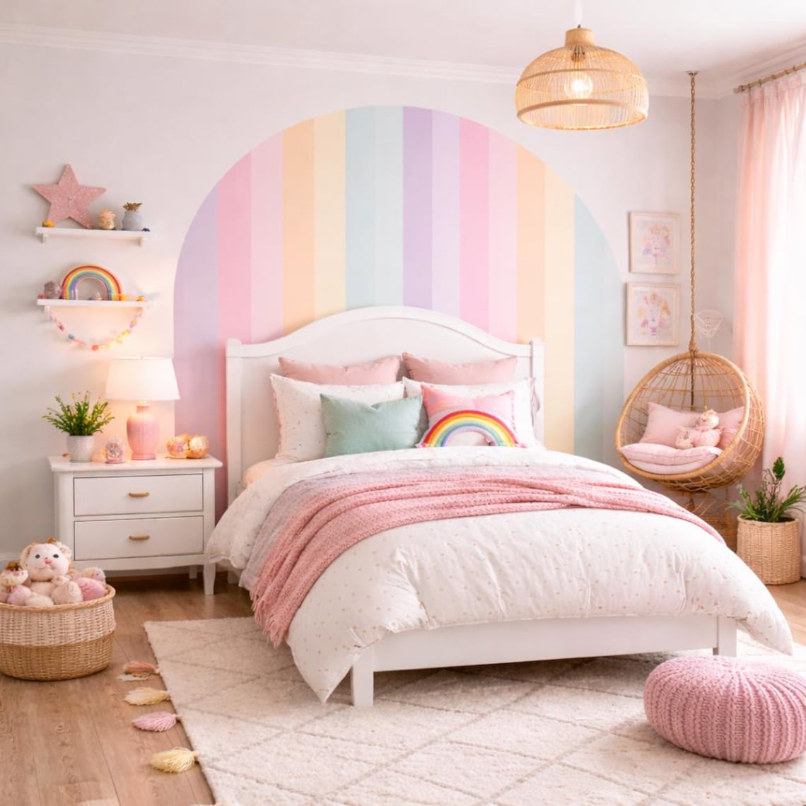 Pastel Rainbow Stripe Arch Wall Decal | Girls Room Decor | Peel & Stick ...