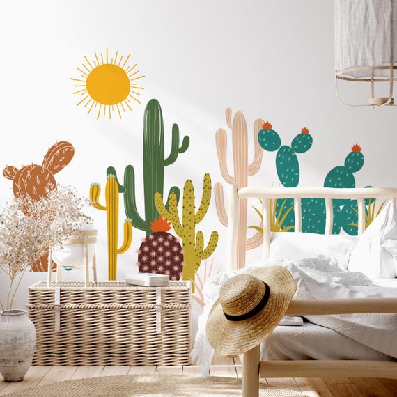 Boho Cactus Wall Decals: Removable Nursery Playroom Decor