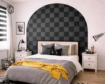 Boys Room Decals, Checkered Arch Wall Decal, Black Checker Accent, Modern Boys Bedroom Sticker