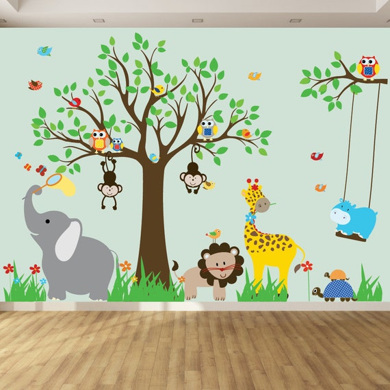 Large Safari Animal Wall Decals With Acacia Tree, Nursery Wall Decals, Jungle Wall Stickers, African Animal Wall Decals Large Safari Animal Wall Decals With Acacia Tree, Nursery Wall Decals, Jungle Wall Stickers, African Animal Wall Decals