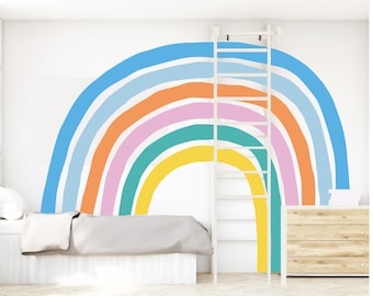 Large Rainbow Wall Decal - Colorful - Wall Mural Sticker Self Adhesive - Pink Blue Yellow Orange Teal - Custom Colors Peel and Stick