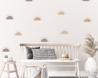 Sun wall decals -  boho wall decals - 3 color half sun wall stickers - nursery wall decals - sunshine wall art- neutral home decor