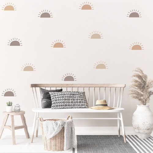 Sun Wall Decals Boho Wall Decals 3 Color Half Sun Wall Etsy