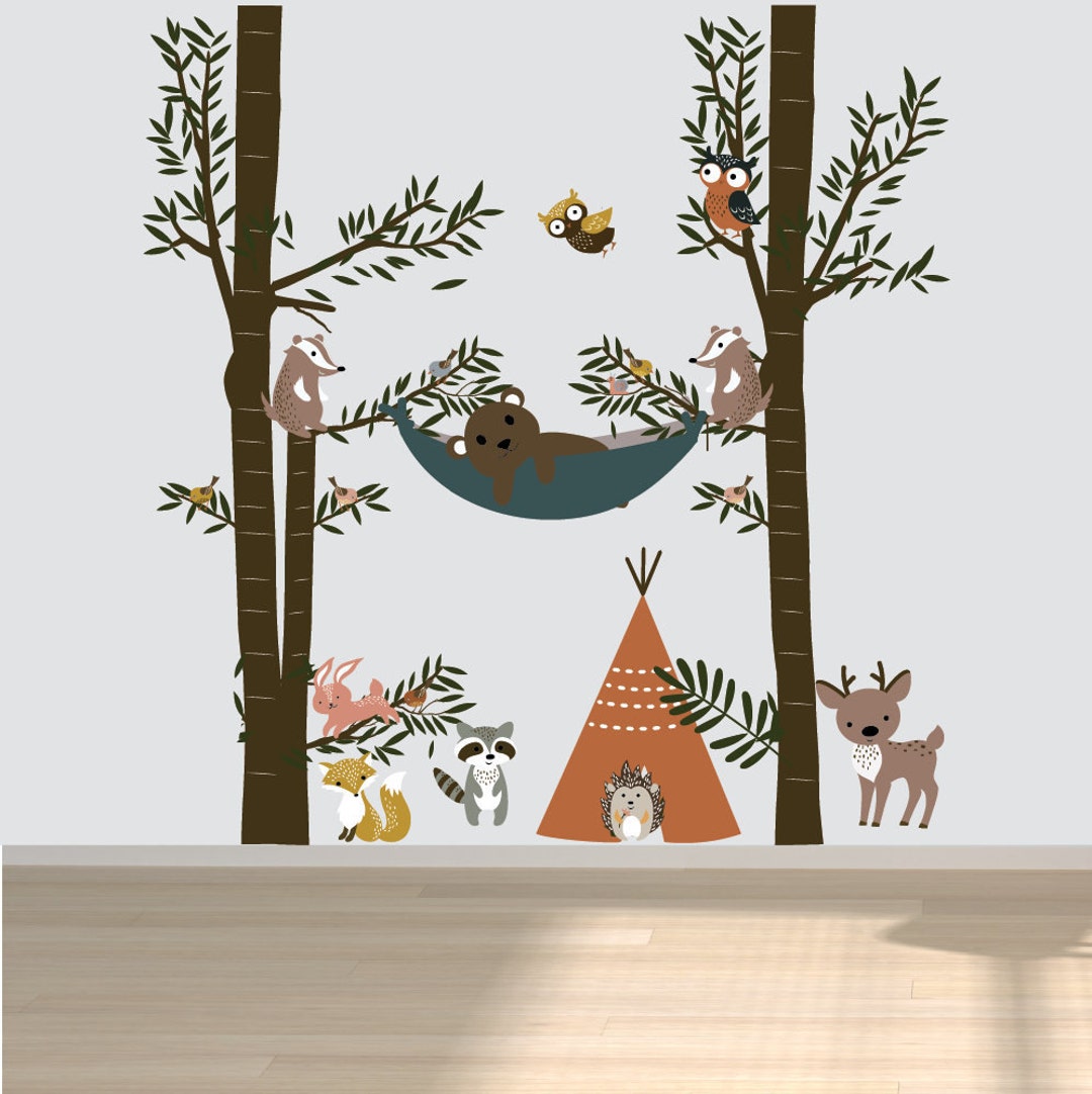 Gender Neutral Wall Decals ,teepee Wall Decals, Willow Deer Wall Decal, Hammock Tree Wall Decal