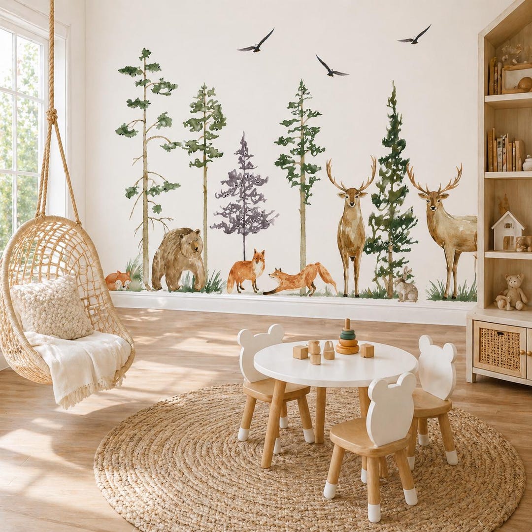 Woodland Animal Wall Decals Nursery, Forest Wall Decal Set, Bear Deer ...