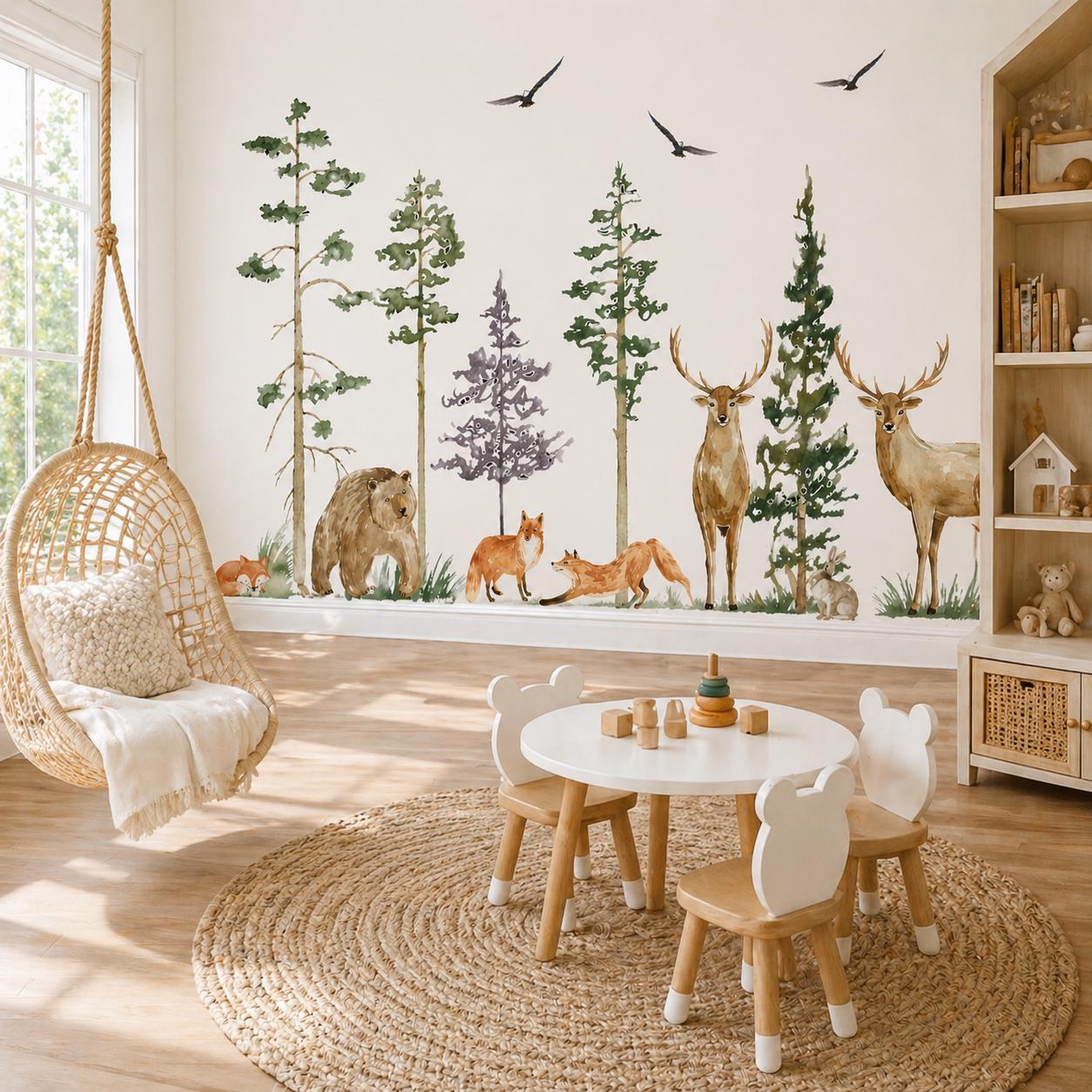 Woodland Animal Wall Decals Nursery, Forest Wall Decal Set, Bear Deer ...