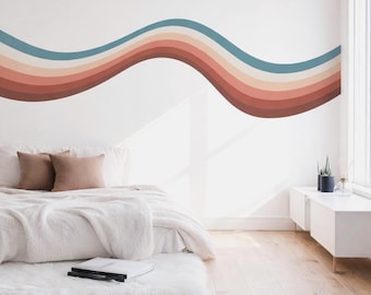 Wavy Retro Stipe Wall Decal - Colorful Rainbow Wall Art Sticker - Retro Rainbow Wall Decal - Nursery Rainbow Wall Sticker