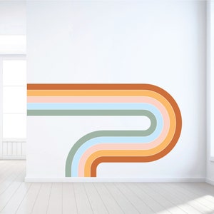 Retro Stripe Wall Decal - Half Curve Rainbow Wall Decal - Childrens Unisex Minimal Modern Nursery Decor