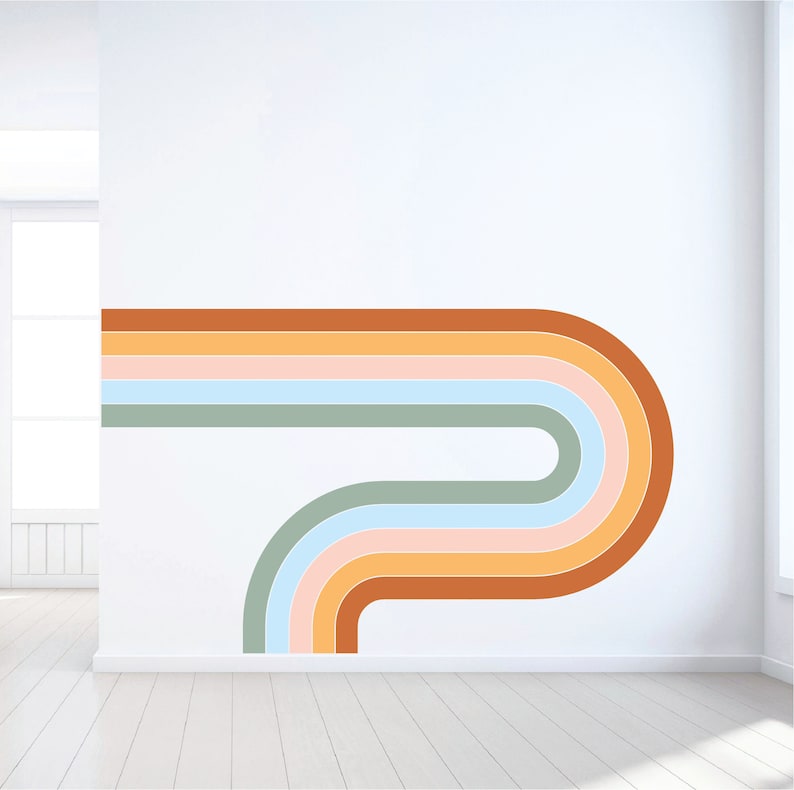 Retro Stripe Wall Decal Half Curve Rainbow Wall Decal - Etsy