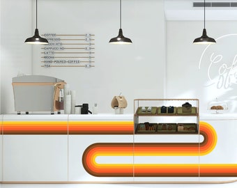 Large Retro Stripe Decal for Gyms, Offices, Workspaces -Coffee Shop Customize with your Brand Colors- Browns Oranges Gold Yellow