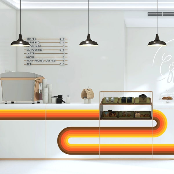 Large Retro Stripe Decal for Gyms, Offices, Workspaces -Coffee Shop Customize with your Brand Colors- Browns Oranges Gold Yellow