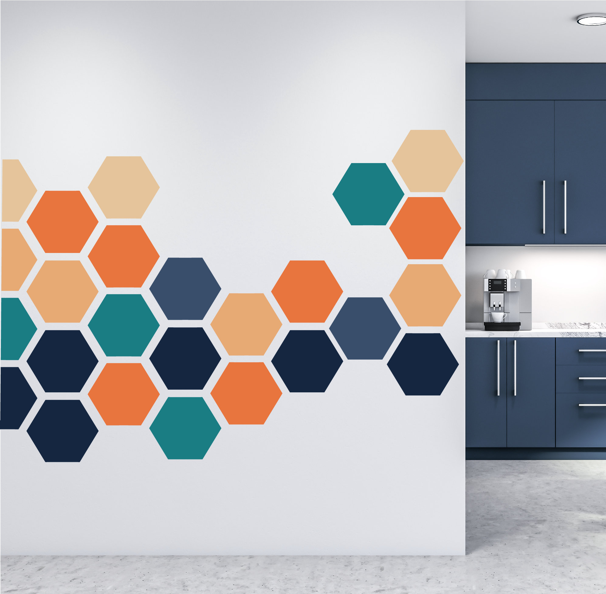 Calcomanías de pared de tela con forma de hexágono que se despegan y se adhieren - Calcomanías de pared con forma de panal - Calcomanías de pared geométricas - Calcomanías coloridas - Decoración de pared moderna