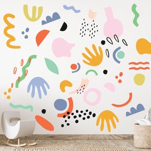 Abstract Wall Decals - Bright pattern, Colorful, Rainbow, Abstract, Shapes, Pattern, Modern Wall Art, Home Office Decor