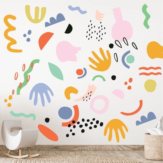 Abstract Wall Decals Bright Pattern Colorful Rainbow Abstract Shapes Pattern Modern Wall Art Home Office Decor Etsy UK