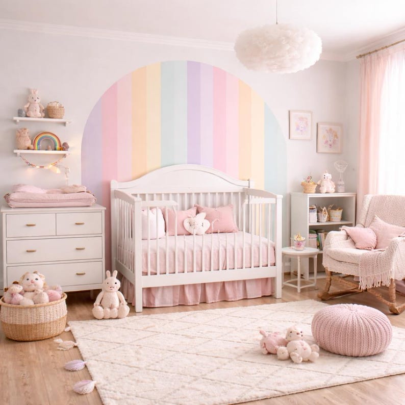 Pastel Rainbow Stripe Arch Wall Decal | Girls Room Decor | Peel & Stick ...