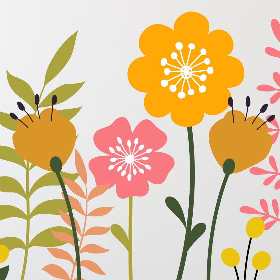 Large Flower Wall Decals With Stems Wall Decals Vinyl Wall Etsy