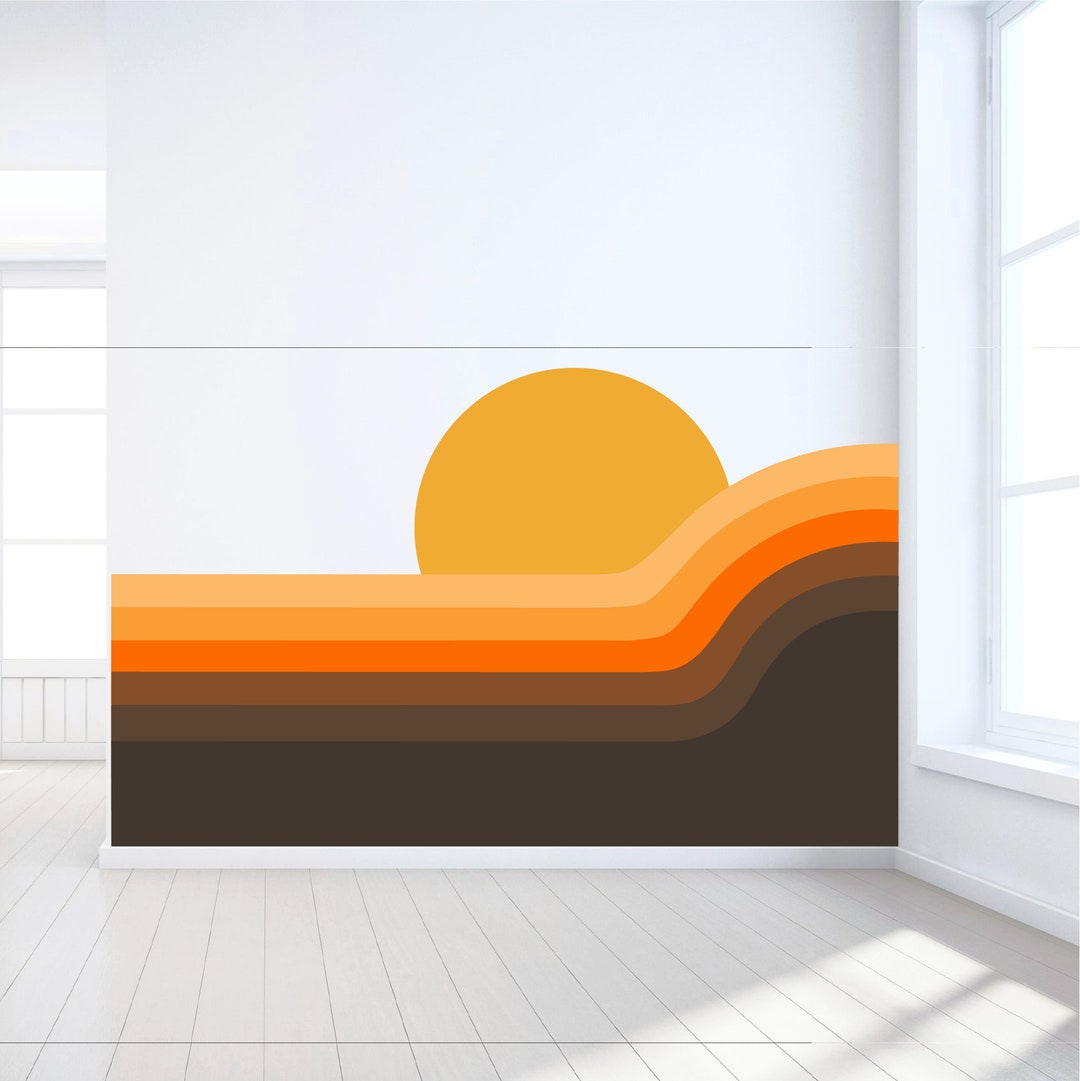 Wall Decal Classic Retro Stripes Mural Peel and Stick Wall Decals Orange Brown Kids Room Decor