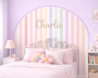 Personalized Striped Arch Wall Decal, Pastel Rainbow Nursery Sticker