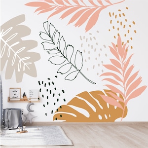 Large leaf abstract fabric wall decal mural image 1