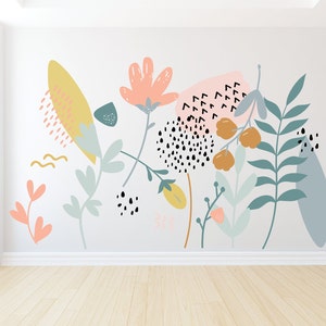 Fabric Wall Decals - Large Abstract Floral Mural - Big Flower Wall Stickers