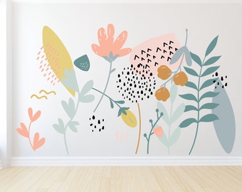 Fabric Wall Decals - Large Abstract Floral Mural - Big Flower Wall Stickers