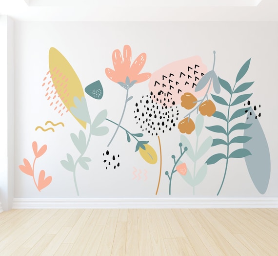 Fabric Wall Decals Large Abstract Floral Mural Big Flower Wall