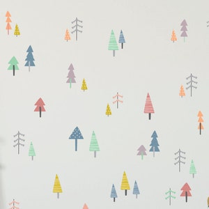 hand drawn tree decals, tree stickers ,wall art stickers, decorative stickers ,removable wall decals, woodland nursery decor,colorful decals
