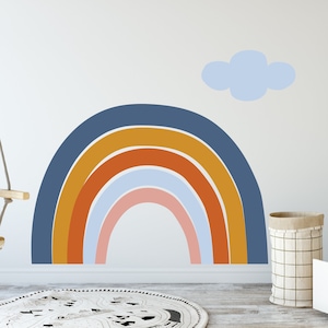 Large indigo and mustard theme rainbow wall decal, baby boy nursery, kids bedroom decor, boho room, colorful rainbow sticker