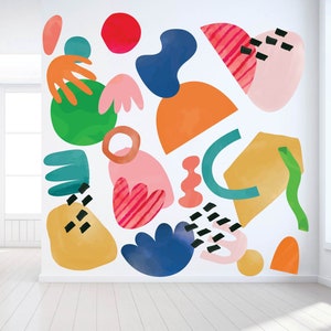 Abstract Wall Decals - Bright pattern, Colorful, Rainbow, Abstract, Shapes, Pattern, Modern Wall Art, Home Office Decor