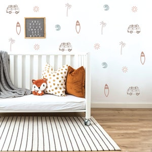 Ocean Wall Decals, Surf Wave Retro van Ocean Wall Decals, Palm Tree Decals, Sun Wall Decals, Boys Beach Room Decals